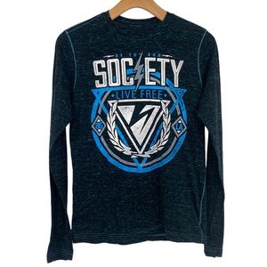 Society Of The Sun Buckle T-Shirt Men Size Small Black Blue Long Sleeve Crewneck